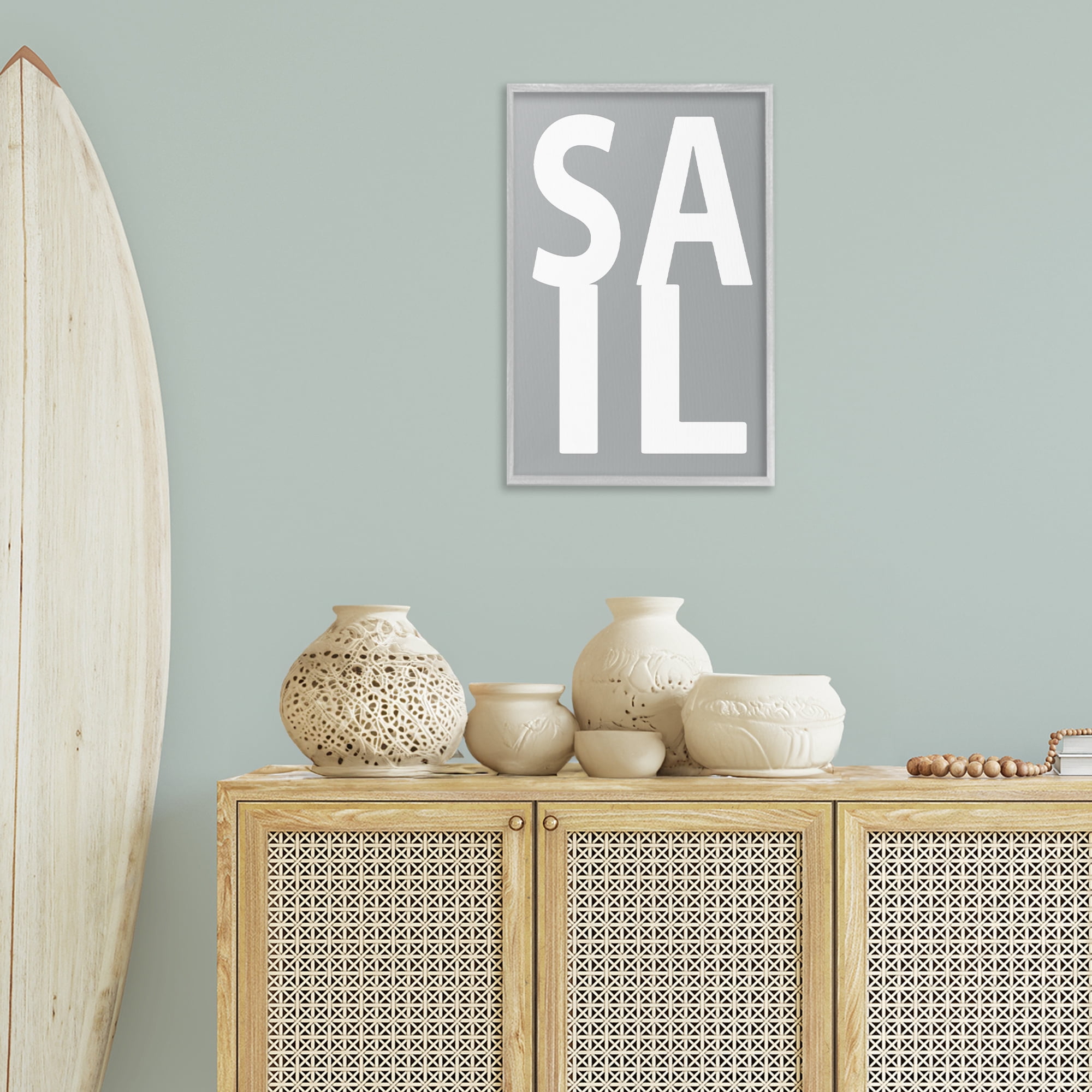 Stupell Industries Sail Word on Grey Typography Painting Gray Framed Art Print Wall Art, 16 x 24