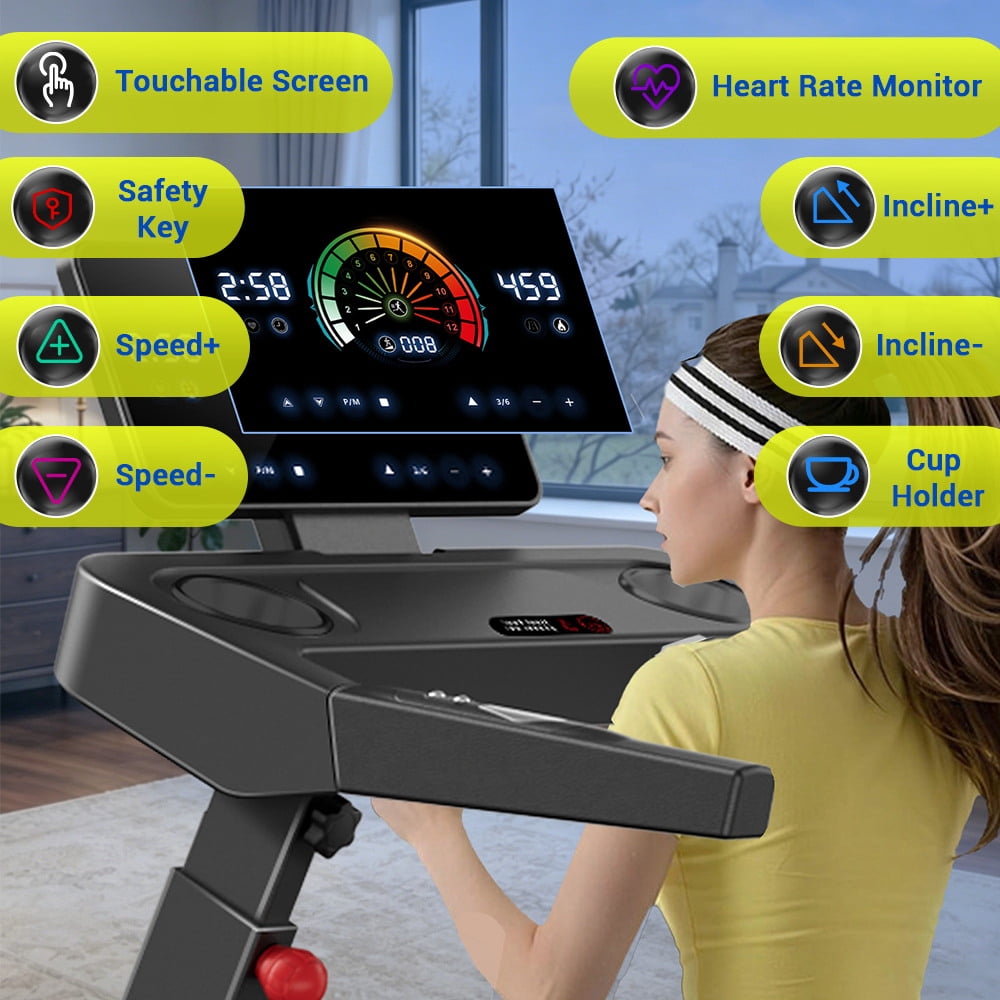 CURSOR FITNESS 17% Treadmill Auto Incline, Foldable Home Treadmill with 3-Level Adjustable Console and Quiet 3.5 HP Motor, Max 390lbs