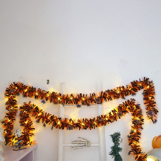 Garland with Lights Halloween Sequin Wreath Flickering Twisted Metal Hanging Wreath Light String Battery Powered Halloween Decorationbattery Operated String Lights