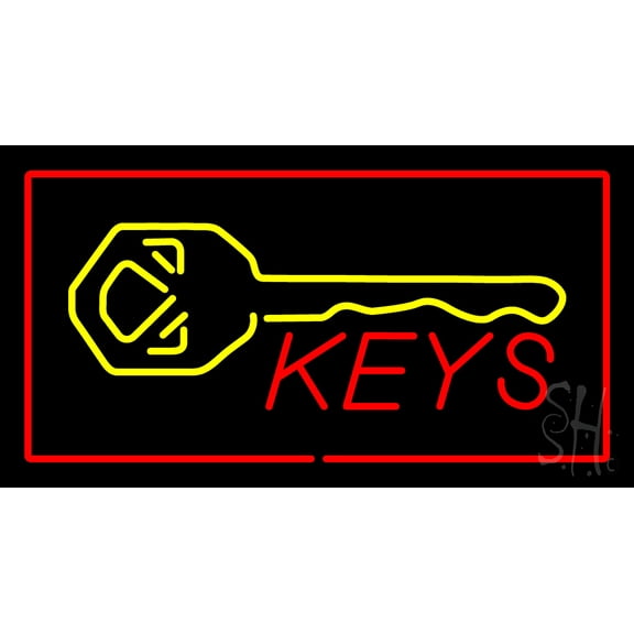 Keys Logo Rectangle Red LED Neon Sign 20" Tall x 37" Wide - inches Black Square Cut Acrylic Backing, with Dimmer - Premium built indoor Sign for Storefront, Store interior, Exhibition, Decor.