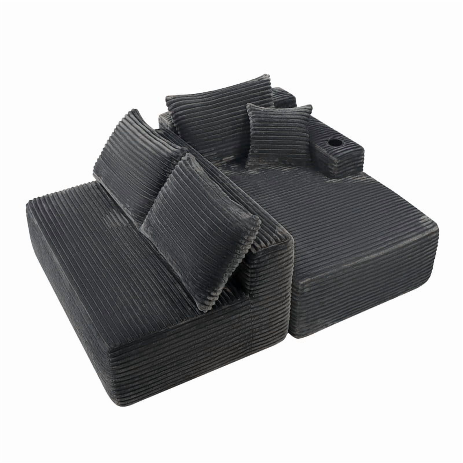 2-Piece No Assembly Need Sectional Sofa Set, Boneless Couch with Chaise Lounge, Modular Upholstered Sofa with Cup Holder