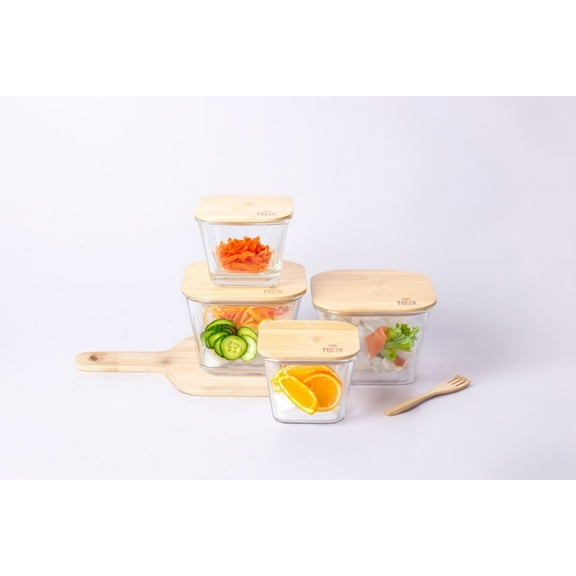 YogiK 4-Count Glass Food Storage Jars with Eco-Friendly Bamboo Lids