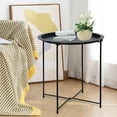 thumbnail image 3 of End Table, Metal Side Table Round Folding Tray Sofa Small Accent Fold-able Table, Round End Table Tray, Next to Sofa Table, Snack Table for Living Room and Bed Room(Black）, 3 of 8