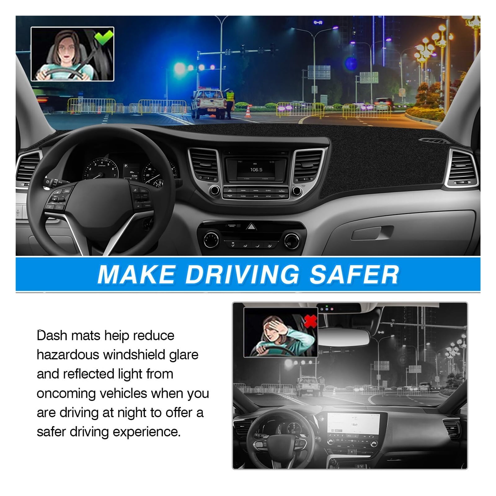 SUGUANGHUI Dash Cover fits for Tucson 2016 2017 2018 Accessories Dashboard Cover Mat Non-Slip Carpet Sunshield Glare UV Rays Protector, Car essentials