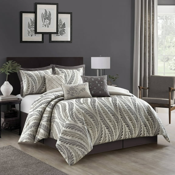 Nanshing Caspa 7 Piece Chic Leaf Design Comforter Set Queen