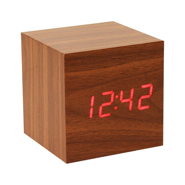 SXcggal One Wood Clock Creative Electronic Clock Square Digital Clock Mini Alarm Clock Bedside Clock Practical Multifunctional Beautiful Desktop Decoration