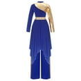 thumbnail image 2 of Jowowha Women Praise Dance Outfits Metallic Patchwork Worship Dancewear 2pcs Wide-Leg Pants Blue XL, 2 of 7