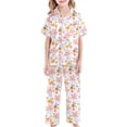 thumbnail image 5 of CAIXIA Girls Pajama Set 3pcs Matching Y2k Silky Lounge Sets Short Sleeve with Shorts and Pants Sleepwear Loungewear Sets Pjs Set,28-Beige, 5 of 6