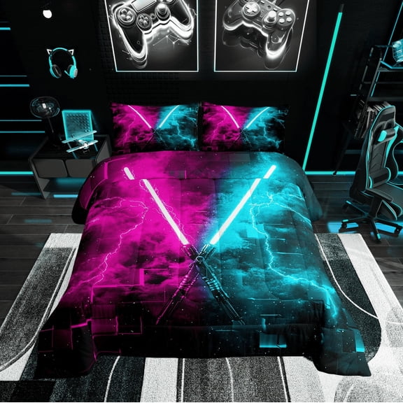 Erosebridal Gaming Lightning Twin Comforter Sets, Modern Fashion Neon Lightning Bedding Set, Reversible