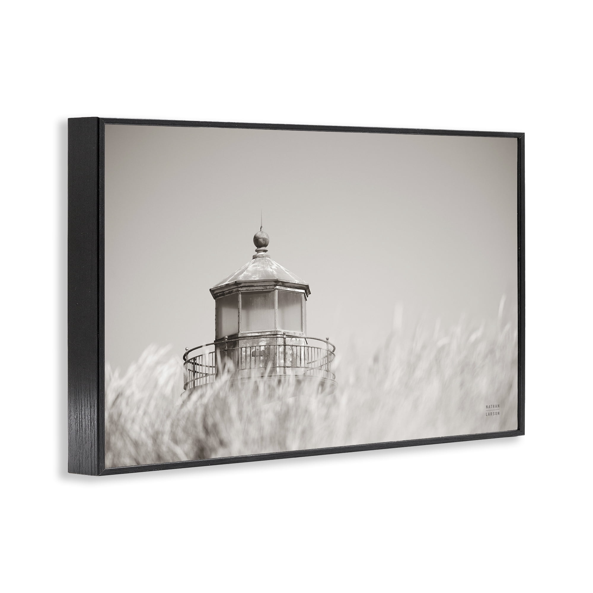 Stupell Industries Swaying Reeds & Lighthouse Landscape Photography Black Framed Art Print Wall Art, 24 x 16