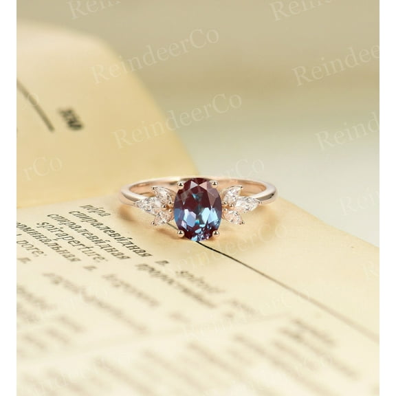 Vintage Alexandrite engagement Ring Rose Gold wedding ring bridal ring oval shaped ring