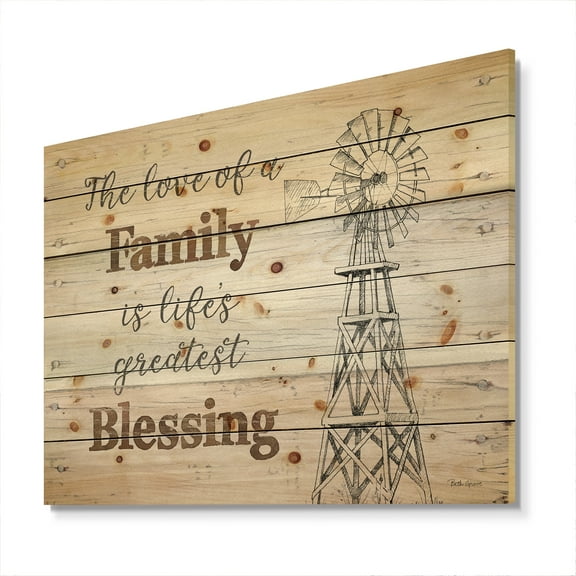 Designart 'Farmhouse Moment windmills' Farmhouse Print on Natural Pine Wood