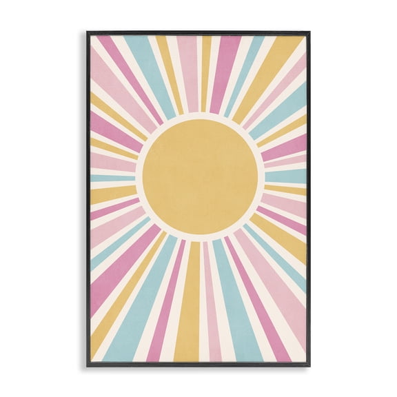 Stupell Industries Groovy Pastel Sun Rays Abstract Painting Black Framed Art Print Wall Art, 12 x 18