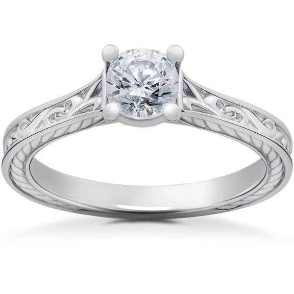 Pompeii 1/2ct Lab Grown Vintage Scroll Solitaire Sophia Engagement Ring 14k White Gold