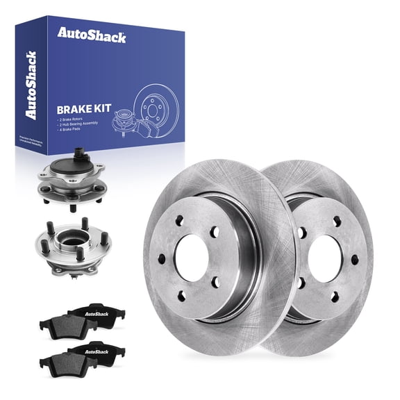 AutoShack Rear Solid Brake Rotors   Ceramic Pads   Hub Bearing Assembly 8-PC Brake Kit Replacement for 2012-2018 Ford Focus 10.67" (271 mm)