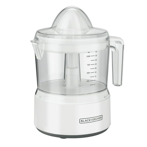 BLACK DECKER Manual Citrus Juicer, 32 oz, White Plastic, Self-Reversing Cone