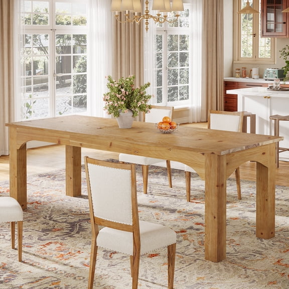 Finmind 78.7" long Dining Table for 6-8, Solid Wood Farmhouse  Rectangular Kitchen Table for Dining Room, Brown