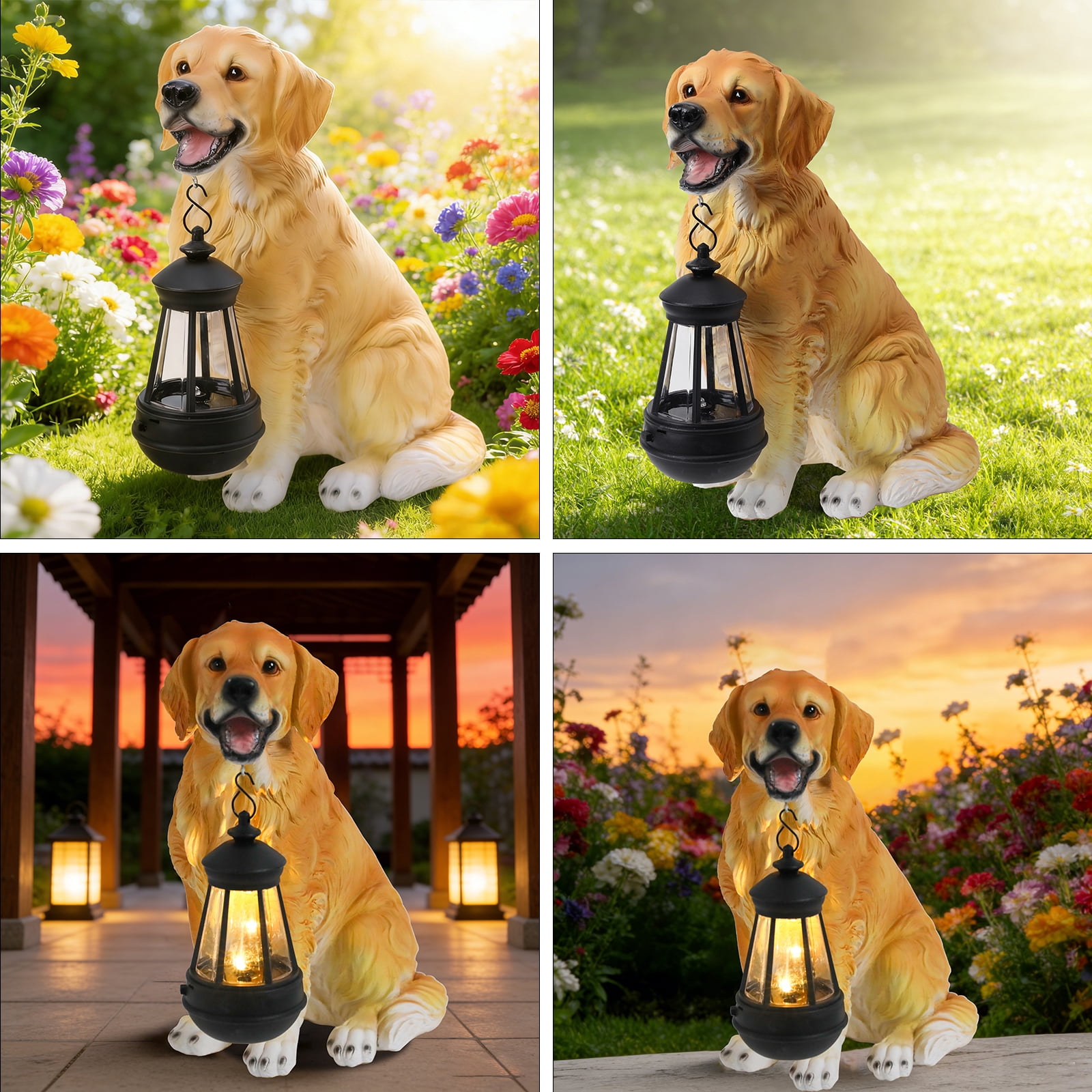 11.4 inch Dog Garden Statue with Solar Lantern,Golden Retriever,Resin Statue,Decor for Patio, Lawn & Outdoor Spaces