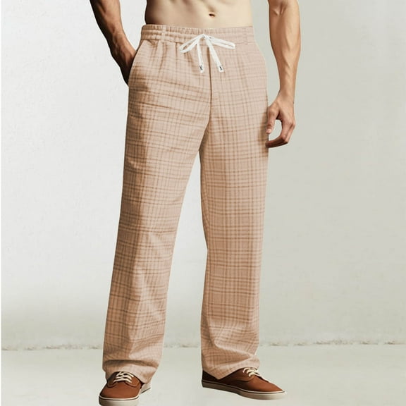 Yusimy Men's Fleece Straight Leg Thermal Pants Solid Color Casual Warm Winter Outdoor Sporty Insulated Trousers