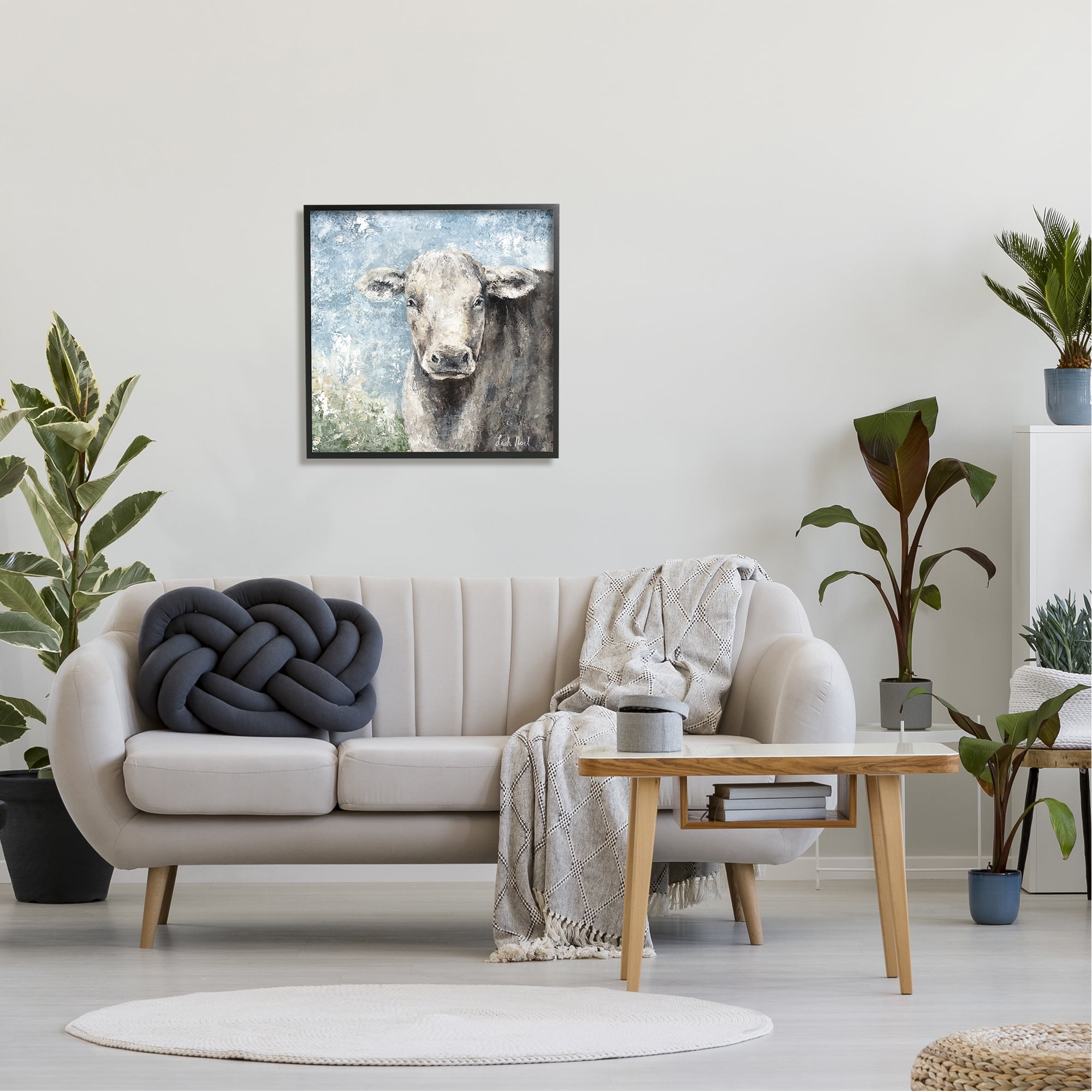 Stupell Industries Abstract Dappled Cow Portrait Animals & Insects Painting Black Framed Art Print Wall Art, 24 x 24