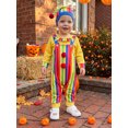 thumbnail image 4 of RUINIXCW Baby Boy Halloween Clown Adorable Long Sleeve Clown Face Print Tops and Striped Suspender Pants Hat Set, 4 of 7