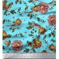 thumbnail image 1 of Soimoi Blue Cotton Voile Fabric Leaves,Sparrow & Dahlia Floral Fabric Prints By Yard 42 Inch Wide, 1 of 1