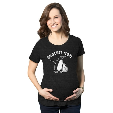 

Maternity Coolest Mom Tshirt Cute Penguin Pregnancy Mothers Day Bump Graphic Novelty Tee (Heather Black) - M