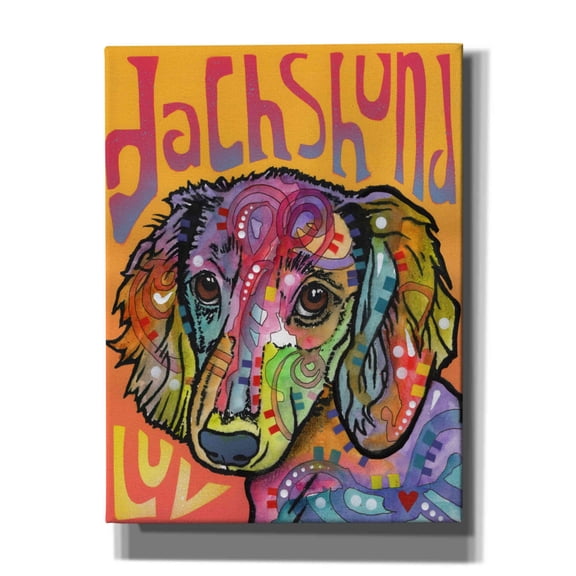 Epic Graffiti 'Dachshund Love' by Dean Russo, Giclee Canvas Wall Art, 12"x16"