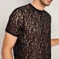 thumbnail image 5 of ZHOGXU Mens T Shirt Summer Short Sleeved Crew Neck Hollow Out Lace Comfortable Breathable Top For Casual Daily Wear,Black,L, 5 of 7