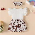thumbnail image 3 of Girls Outfits Kids Summer Fly Sleeve Ruffle Printed Tops Shorts Headbands Set Baby Girl Clothes White 18 Months-24 Months, 3 of 6