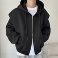 thumbnail image 7 of ZHaobin 2024 Autumn New Padded Shoulder Design Solid Streetwear Men Double Zip-up Hooded Sweatshirts Harajuku Casual Daily Hoodies (Gray,M), 7 of 7