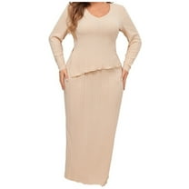 Annhoo Skirt Sets Women 2 Piece Outfits Plus Size Long Sleeve V Neck Tops with Bodycon Long Skirts Elegant Business Sets