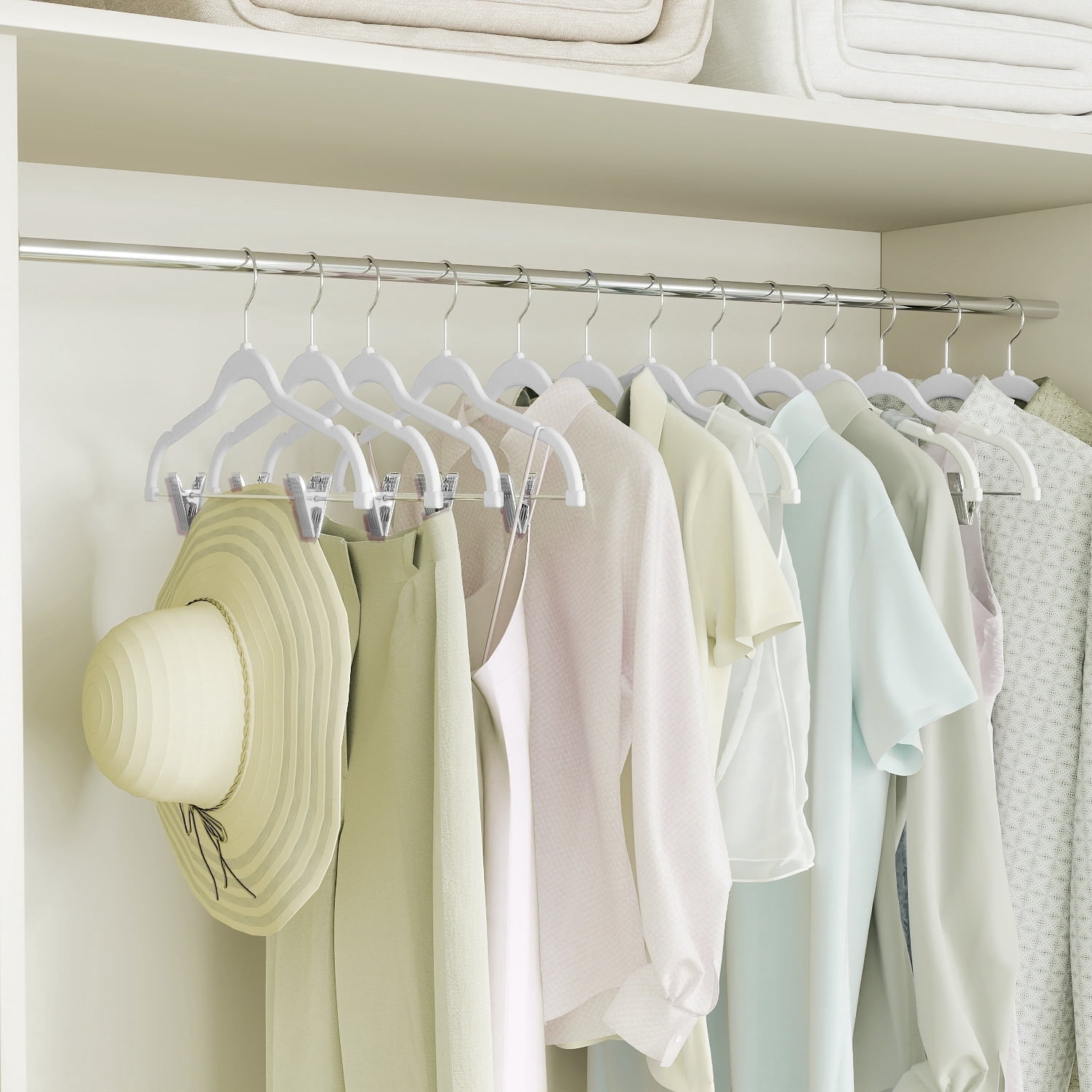 LEDREM 30-Pack Adjustable Velvet Hangers, Heavy-Duty Non-Slip Skirt Hangers, Pants Hangers with Movable Clips, Space-Saving for Dresses & Coats, White