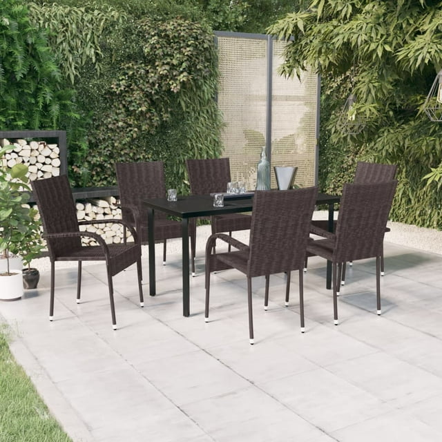 vidaXL Ensemble de Salle à Manger d'Extérieur 7 Pcs Brun et Noir