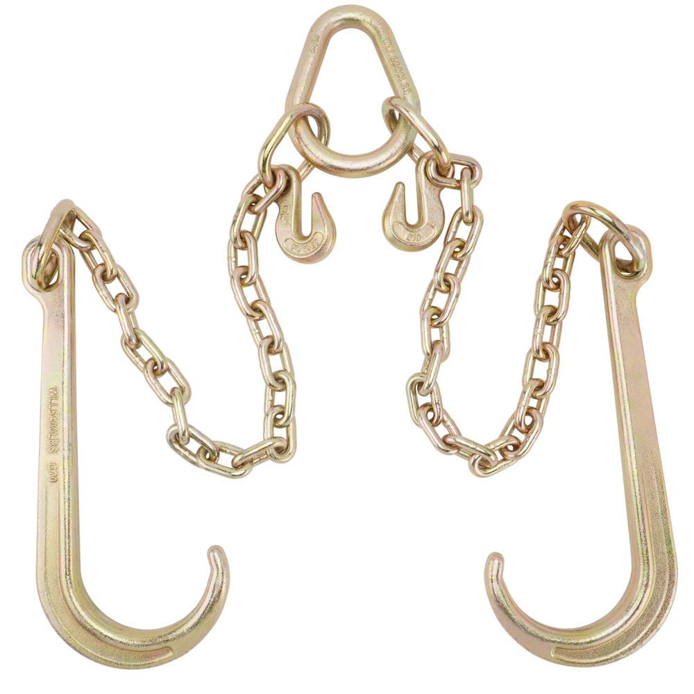J Hook Tow Chain, 5/16''x2' Tow Chain V Bridle with Large Shank J Hooks