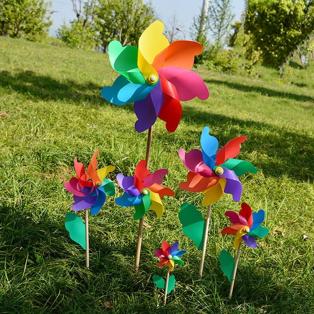 1 Uds. Hilanderos de viento, poste de madera arcoíris molinillo de molinete decoración para niños, fiesta o jardín LingWen 9024715505903