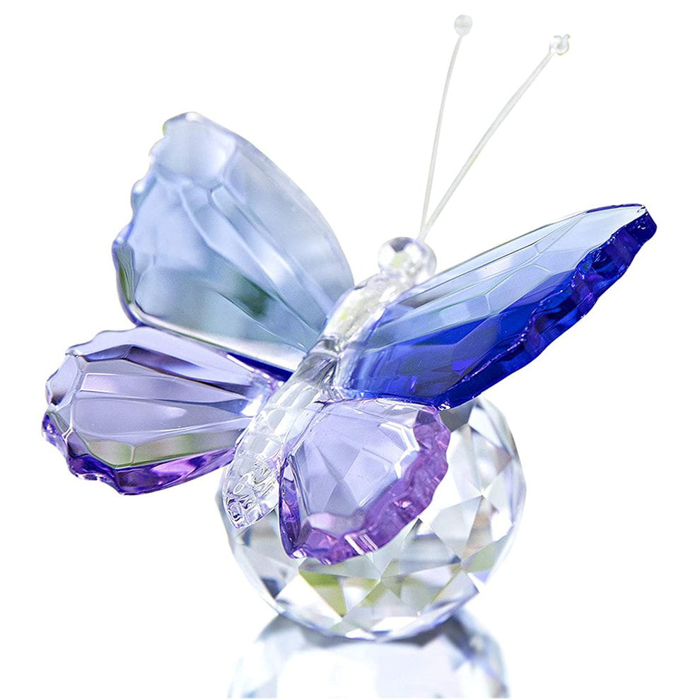 1PC Crystal Flying Butterfly with Ball Base Figurine Cut Glass Ornament Statue 