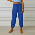 thumbnail image 2 of Tianiyouqing Women Slacks Capri Pants Linen Drawstring High Waisted Elastic Waist 2025 Parachute Pants Breathable Wide Leg Petite Length Soft Harem Pants Royal BlueXL, 2 of 6