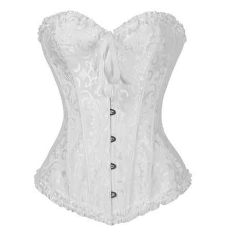 

FANNYC Women s Floral Lace Overbust Corset Bustier Waist Cincher Body Shaper Boned Firm Control Shapewear Top With G-String Size S-6XL