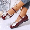 thumbnail image 7 of Women's Fashion Mary Jane Flats Square Toe with Bow Detail and Adjustable Buckle Strap Comfortable Casual Ballet Shoes Red 5.5, 7 of 7