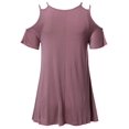 thumbnail image 2 of FashionOutfit Women's Solid Soft Stretch Asymmetrical Cold Shoulter Ruffle Sleeve Top, 2 of 3