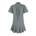 thumbnail image 4 of Mohiass Women's Tunic Mini Shirt Dress Cotton Short Sleeve Ruffle Hem Dress Button Up Shift Chambray Dresses Gray M, 4 of 5