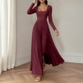 thumbnail image 4 of MYAOYI Womens Long Sleeve A-Line Dress Square Neck Pleated Maxi, 4 of 8