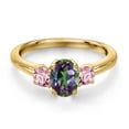 thumbnail image 3 of Gem Stone King 18K Yellow Gold Plated Silver Green Mystic Topaz and Pink Lab Grown Diamond Engagement Ring for Women | 1.36 Cttw | Oval 7X5MM | Gemstone November Birthstone | Size 7, 3 of 6