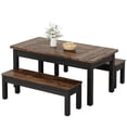 thumbnail image 6 of Fnova 3 Pieces Dining Table Set for 4-6 with 2 Benches, 55" Farmhouse Wood Kitchen Table and Space Saving Tuck Under Benches for Kitchen Dining Room, 6 of 17