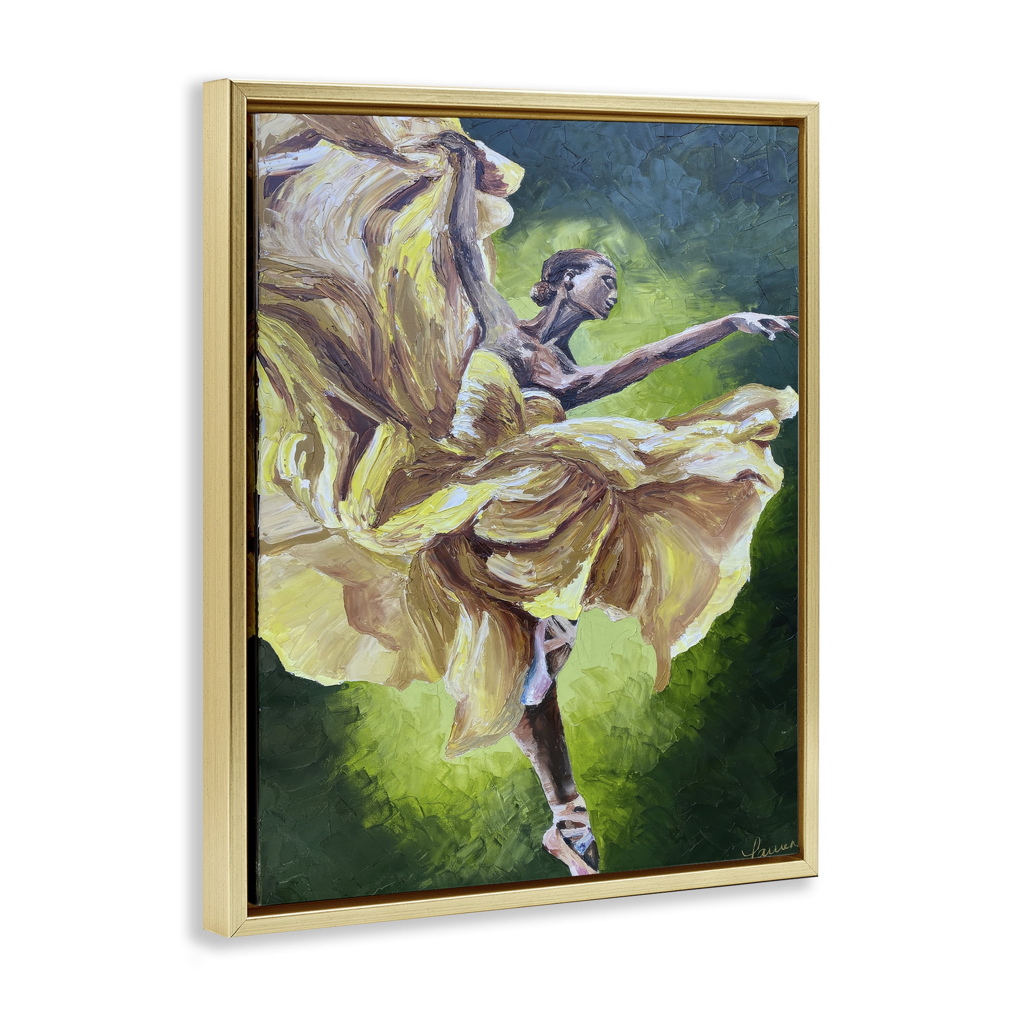 Stupell Industries Primavera Ballet Dancer Gold Framed Floater Canvas Wall Art, design by Lauren Luna