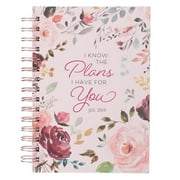 Christian Art Gifts Journal w/Scripture I Know The Plans I Have For You Jeremiah 29:11 Bible Verse Pink Floral 192 Ruled Pages, Large Hardcover Notebook, Wire Bound