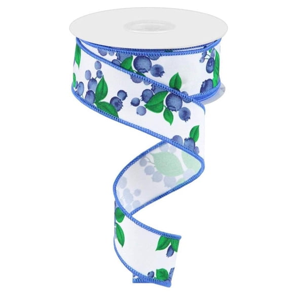 1.5" Blueberry Ribbon: White (10 Yards)