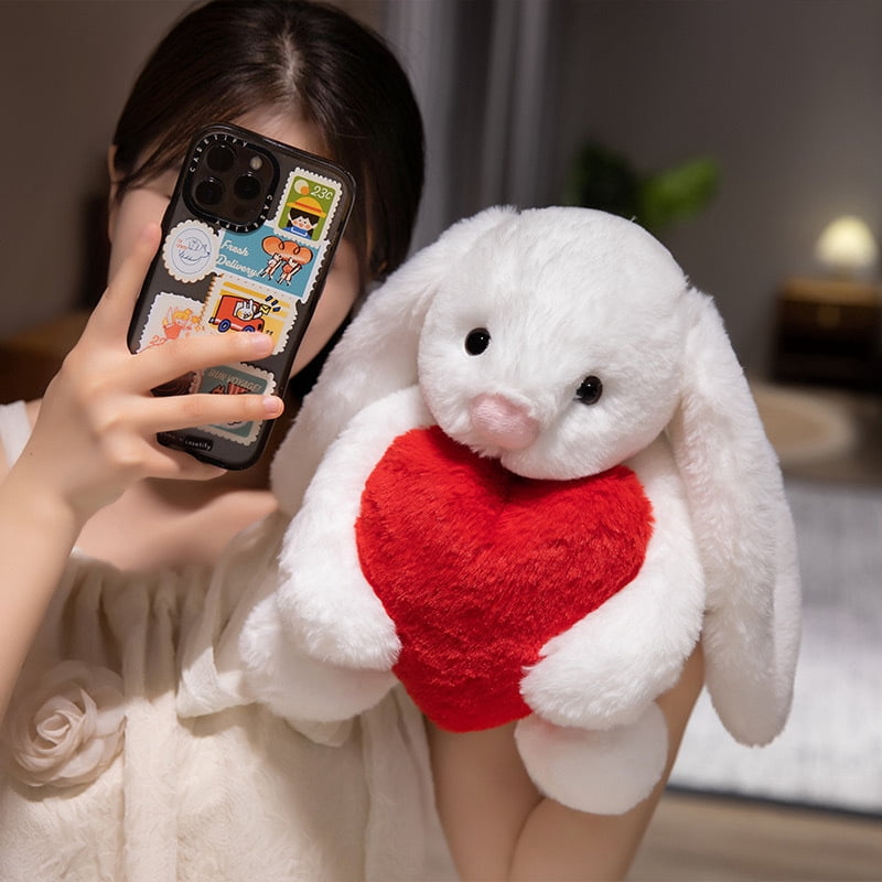 Rabbit Plush Doll,Hold Heart Rabbit Stuffed Animal Long Ears Toy, Suitable for Easter Christmas Birthday Gift(White 11.8in)