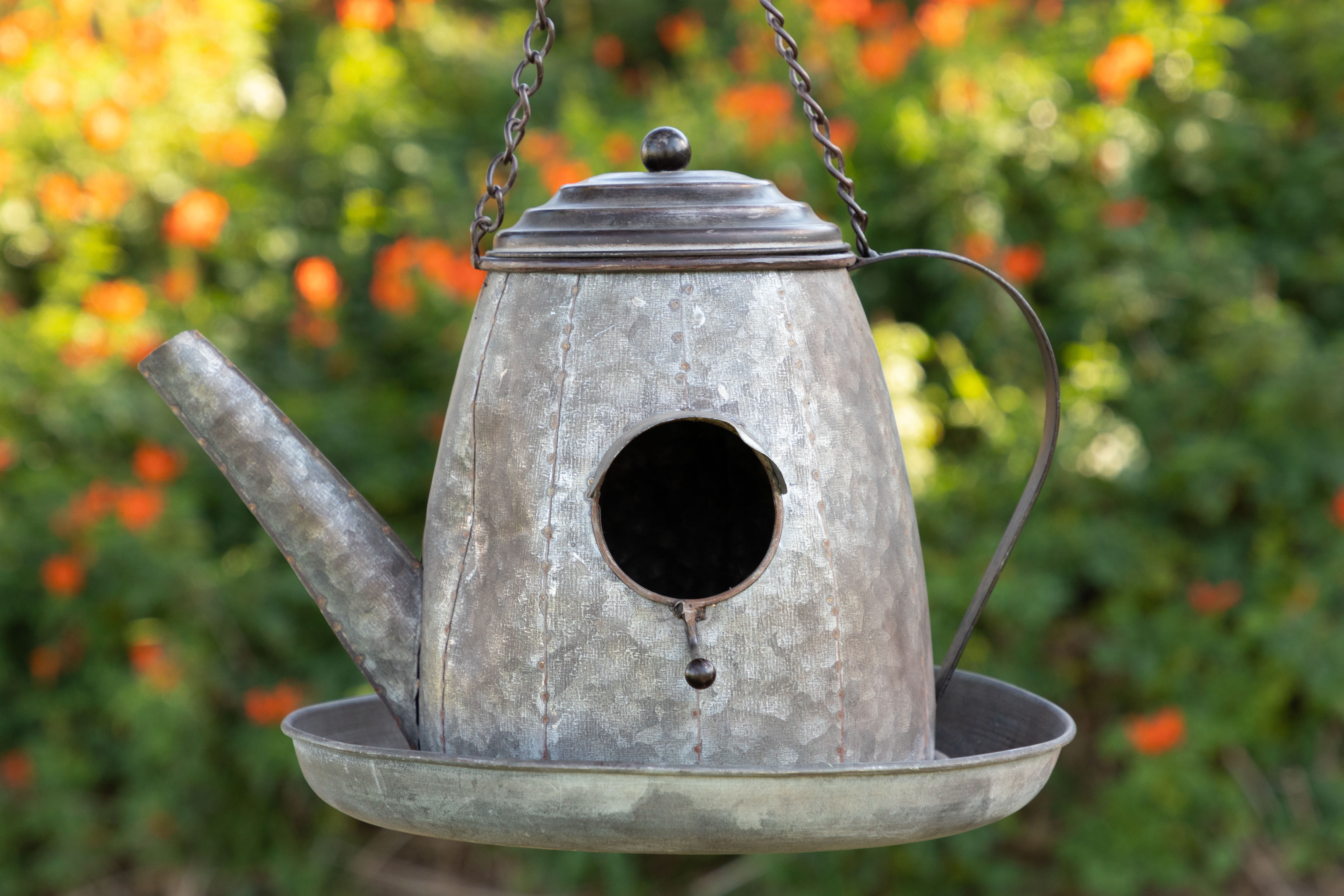 Alpine Corporation 20Inch Hanging Tea Pot Birdhouse, White